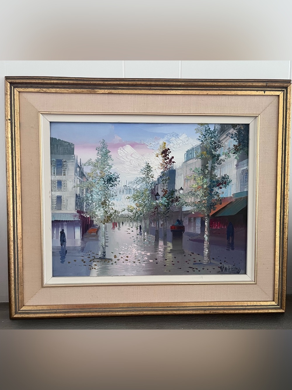 Vintage Mid Century Paris Street Scene Oil Painting Palette Knife Impasto Framed